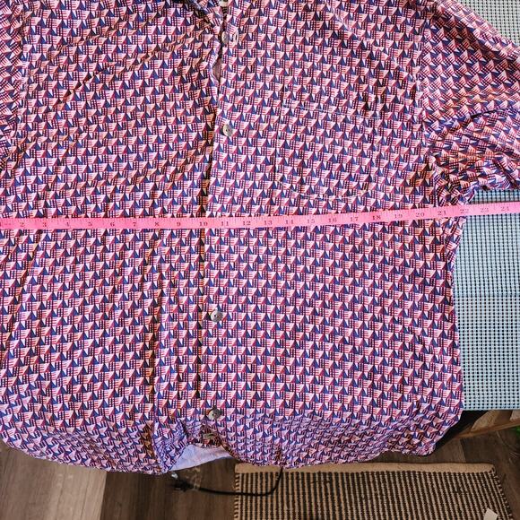 Tommy Bahama Men's 100% Silk Button Up Shirt Large Bamboo Buttons Red/White/Blue - Picture 7 of 10